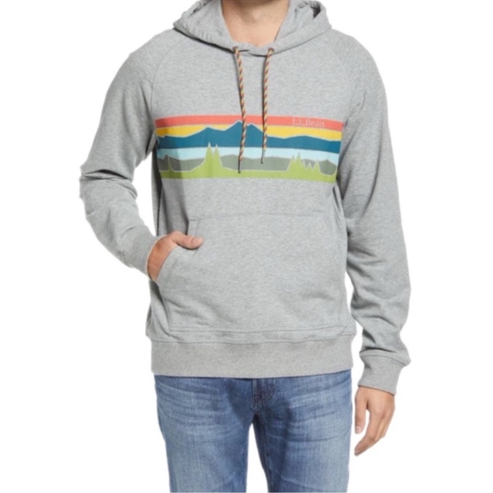 L.L. Bean Men's Beans Camp Graphic Hoodie Size Medium Fitted Gray Outdoor